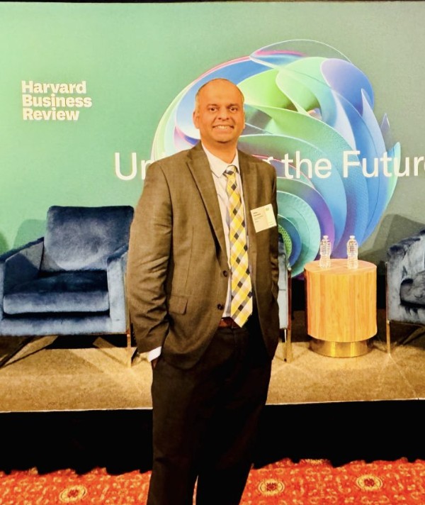 Vibhu Narwekar at Harvard Business Review's Unlocking the Future event at Harvard University
